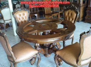 Meja Makan Ukir Bundar 4 Kursi