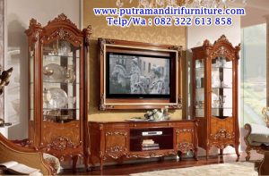 bufet tv kayu jati natural mewah
