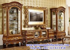 bufet tv jati ukiran hias mewah