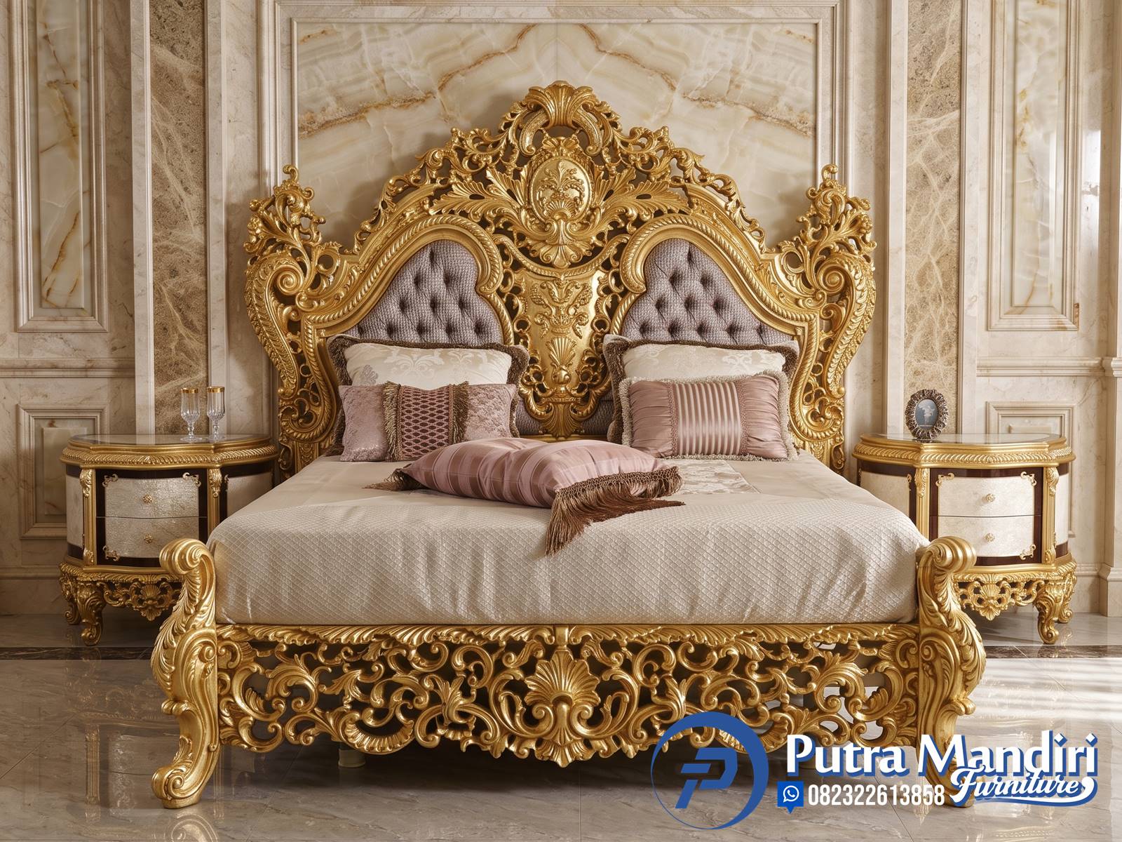 Tempat Tidur Ukiran Mewah Jepara Gold Leaf