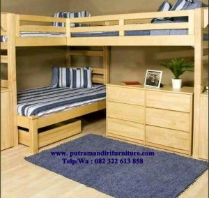 set tempat tidur tingkat plus meja belajar