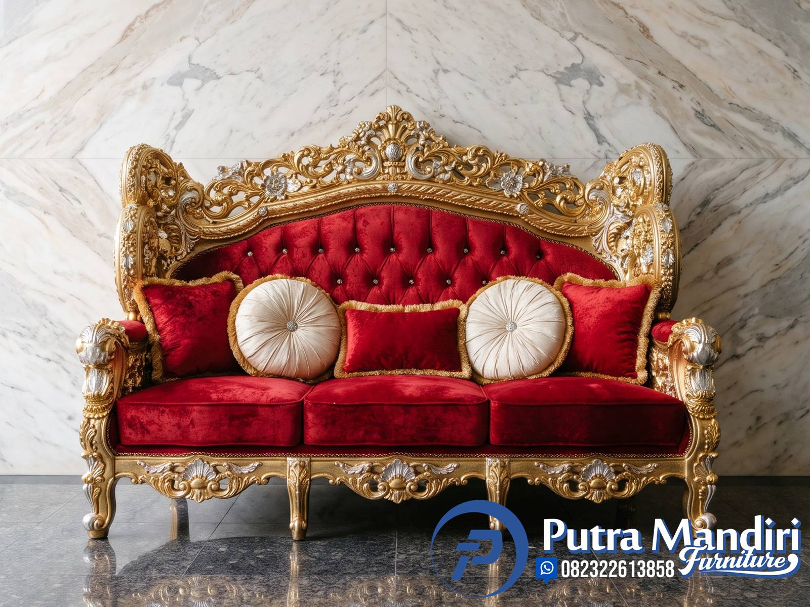 Kursi Tamu Pengantin Red Imperial Ukiran Mewah Jepara