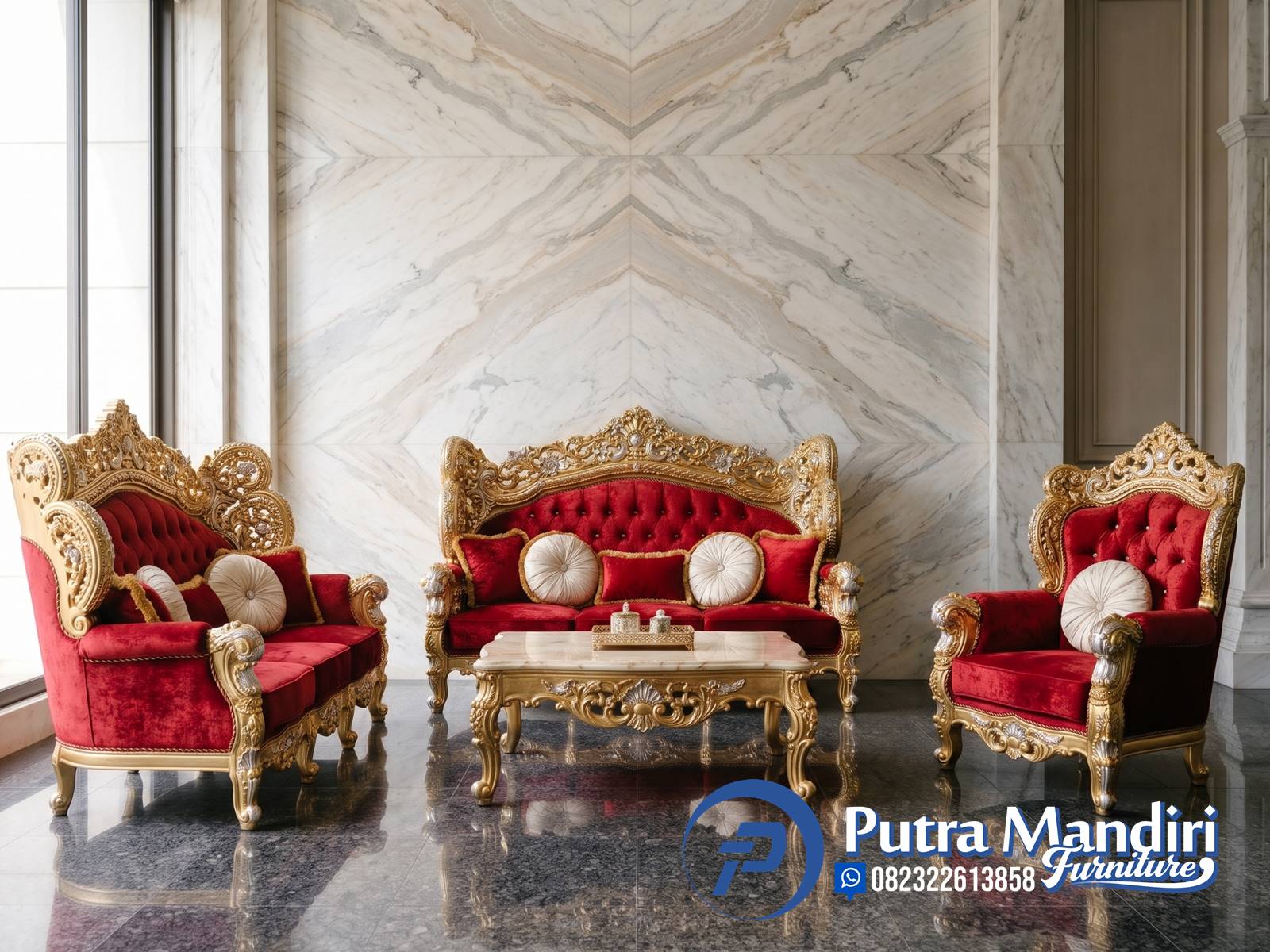 Set Kursi Tamu Pengantin Red Imperial Ukiran Mewah Jepara