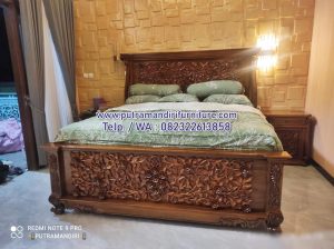 Ranjang Tempat Tidur Mewah Kayu Jati Klasik Ukiran Jepara
