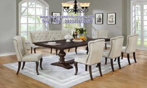 Set Meja Makan Kayu Solid 6 Kursi Mewah Jati Minimalis