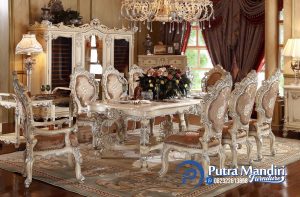 Meja Makan Mewah Model Klasik Kombinasi Silver