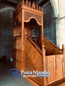 Mimbar Masjid Kayu Jati Perhutani Mewah Klasik Minimalis
