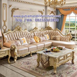 Sofa Tamu Sudut Mewah Ukiran Klasik Modern