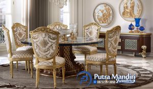 Kursi Meja Makan Bulat Ukiran Mewah Klasik Terbaru
