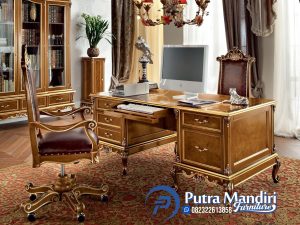 Meja Direktur Kantor Kayu Jati Klasik Jepara