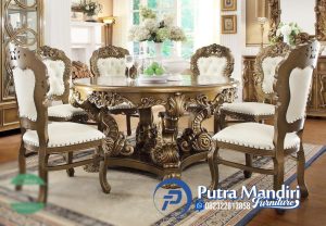 Model Meja Makan Bulat Mewah Ukiran Klasik Jepara