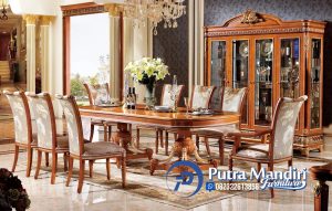 Set Meja Makan Mewah Kayu Jati Klasik Ukir Jepara