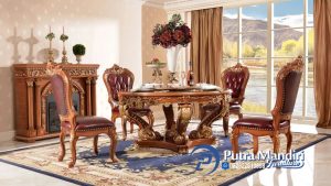Meja Makan Bulat Mewah Ukiran Klasik Jepara