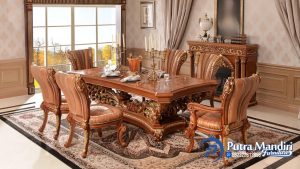 Set Meja Makan Ukiran Mewah Bergaya Itali Modern