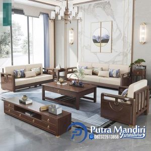 Set Kursi Tamu Mewah Minimalis Kayu Jati Dark Brown