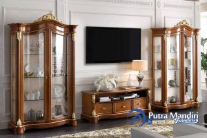 Lemari Kaca Bufet Hias Klasik Jati Minimalis Jepara