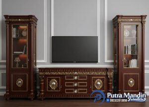 One Set Bufet TV Lemari Pajangan Klasik Jepara