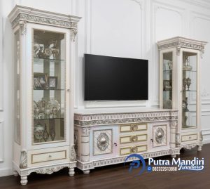 Set Bufet TV Lemari Kaca Hias Mewah Jepara