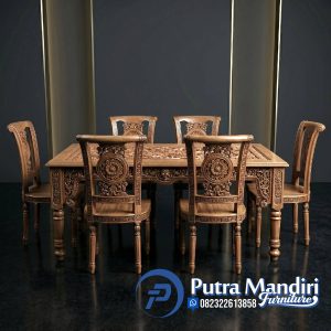 Meja Makan Mewah Klasik Ukiran Jati Jepara