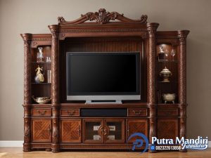 Bufet Lemari TV Jati Klasik Ruangan Mewah