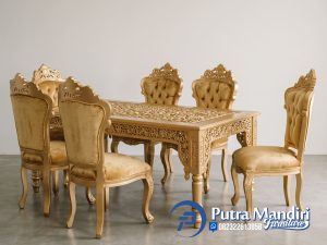 Meja Makan Mewah 6 Kursi Makan Ukir Mawar