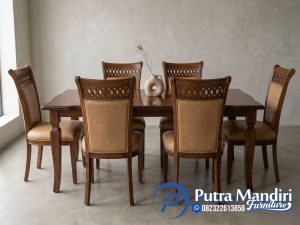 Meja Makan Restoran 6 Kursi Cafe Leather Sintetis