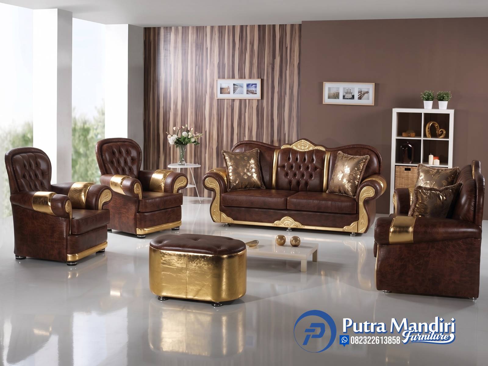 Set Kursi Tamu Mewah Jepara Kulit Asli